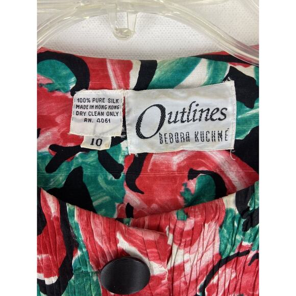 Vintage 80s Outlines Deborah Kuchme 100%Silk Rose Jacket Made in Hong Kong (515) - Picture 2 of 16